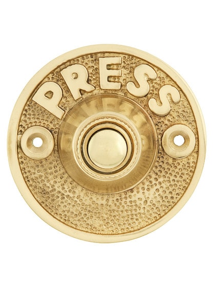 Vintage Press Door Bell Button In Polished Brass.